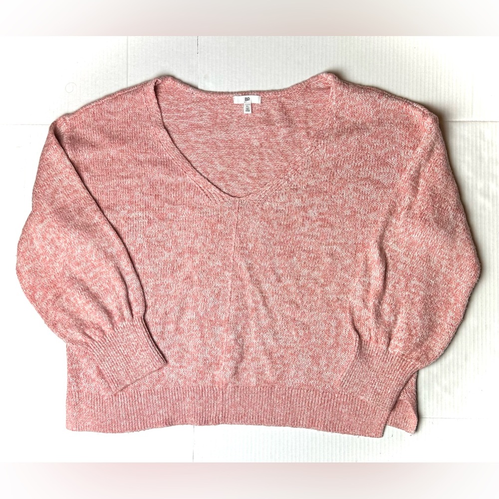 BP Sweater Womens XL Pink White Long Sleeve Pullover V Neck Stretch‎ Cotton